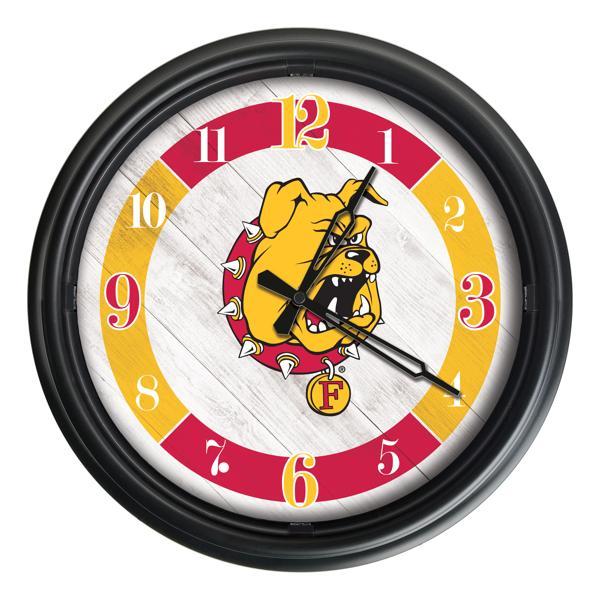 Ferris State University Indoor and Outdoor 14" LED Wall Clock - Black - UV Resistant ABS Plastic 