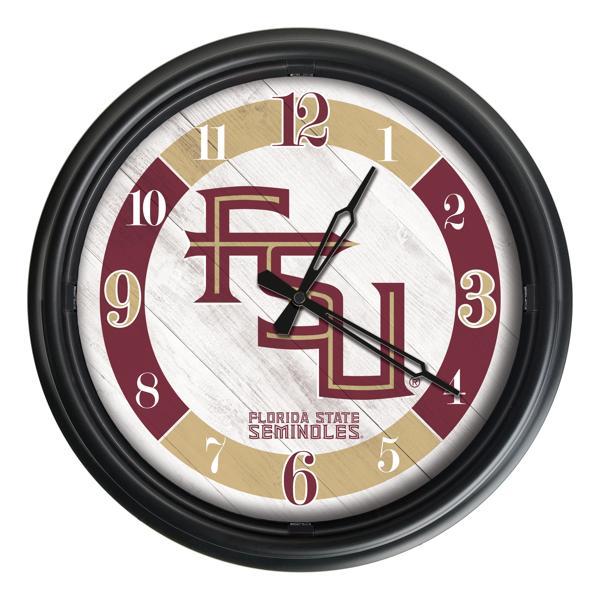 Florida State Script Indoor and Outdoor 14" LED Wall Clock - Black - UV Resistant ABS Plastic - Logo 2 