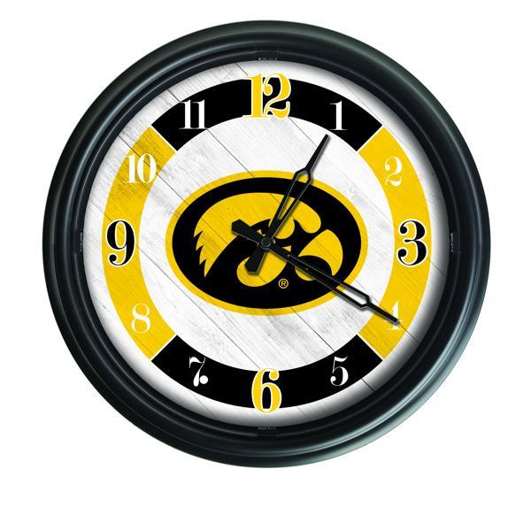 University of Iowa Indoor and Outdoor 14" LED Wall Clock - Black - UV Resistant ABS Plastic 
