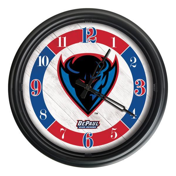 DePaul University Indoor and Outdoor 14" LED Wall Clock - Black - UV Resistant ABS Plastic 