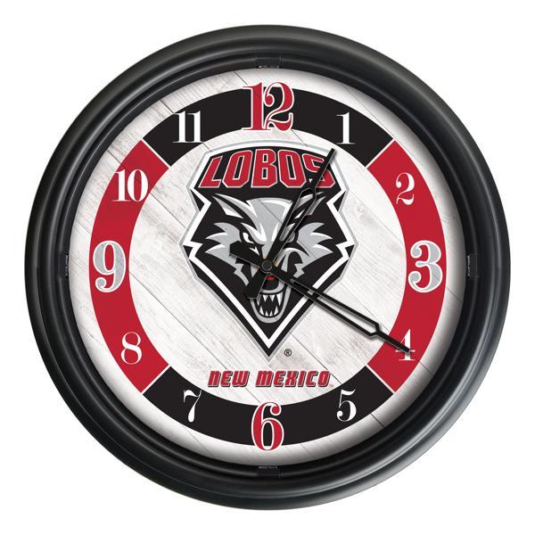 University of New Mexico Indoor and Outdoor 14" LED Wall Clock - Black - UV Resistant ABS Plastic 
