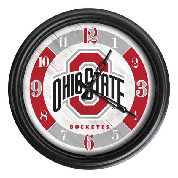 Ohio State University Indoor and Outdoor 14" LED Wall Clock - Black - UV Resistant ABS Plastic 