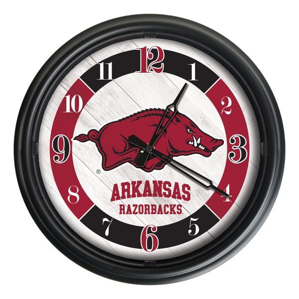 University of Arkansas Indoor and Outdoor 14" LED Wall Clock - Black - UV Resistant ABS Plastic 
