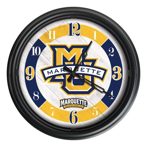 Marquette University Indoor and Outdoor 14" LED Wall Clock - Black - UV Resistant ABS Plastic 
