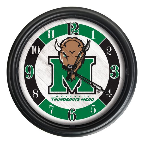 Marshall University Indoor and Outdoor 14" LED Wall Clock - Black - UV Resistant ABS Plastic 