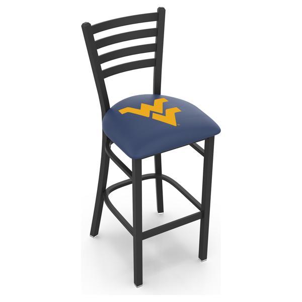 West Virginia University 30" Stationary Bar Stool - Black Wrinkle Finish - Commercial Grade Vinyl Cushion 
