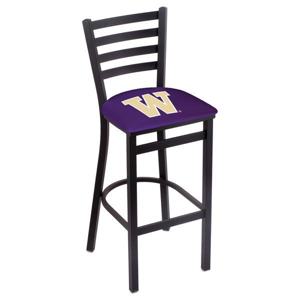 University of Washington 30" Stationary Bar Stool - Black Wrinkle Finish - Commercial Grade Vinyl Cushion 