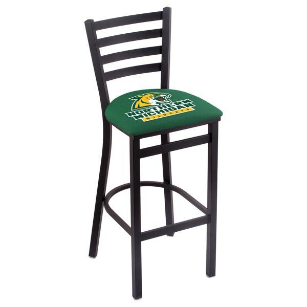 Northern Michigan University 30" Stationary Bar Stool - Black Wrinkle Finish - Commercial Grade Vinyl Cushion 