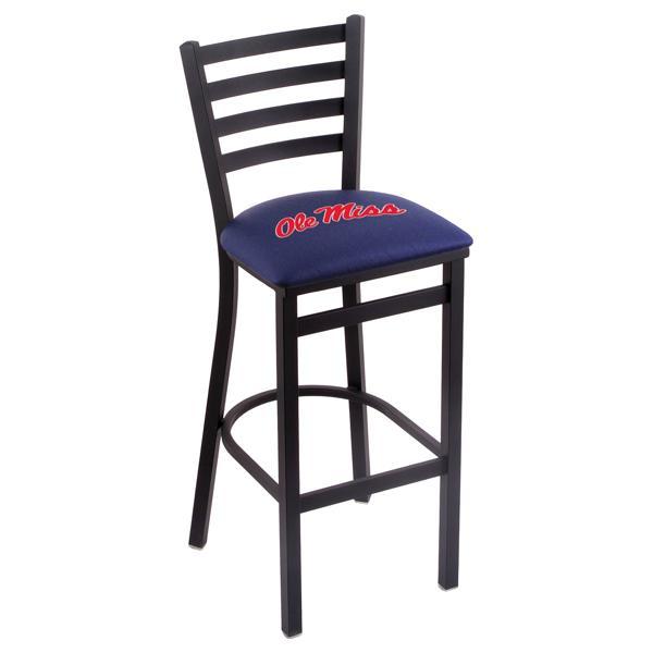University of Mississippi 30" Stationary Bar Stool - Black Wrinkle Finish - Commercial Grade Vinyl Cushion 