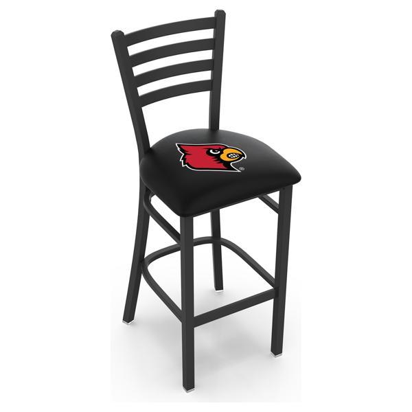 University of Louisville 30" Stationary Bar Stool - Black Wrinkle Finish - Commercial Grade Vinyl Cushion 