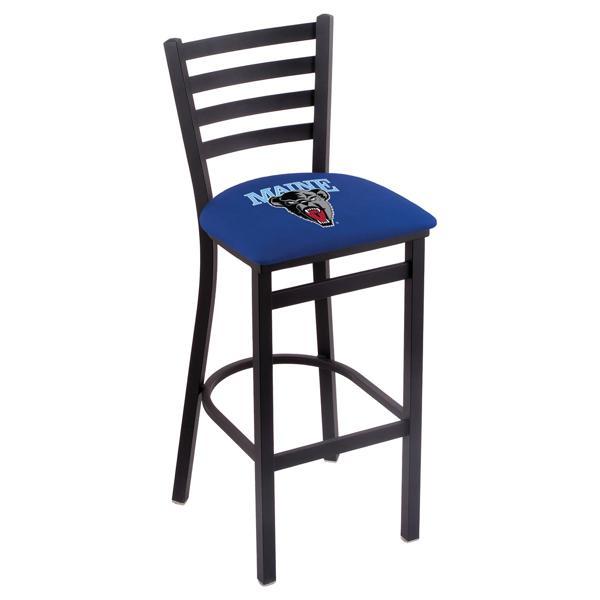 University of Maine 30" Stationary Bar Stool - Black Wrinkle Finish - Commercial Grade Vinyl Cushion 