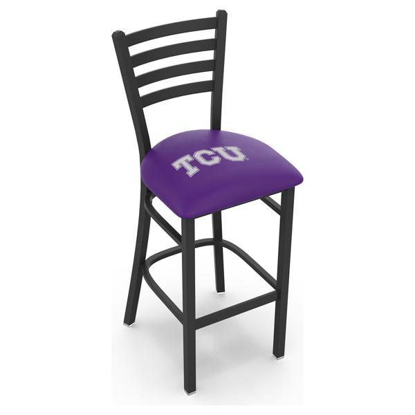 Texas Christian University 30" Stationary Bar Stool - Black Wrinkle Finish - Commercial Grade Vinyl Cushion 