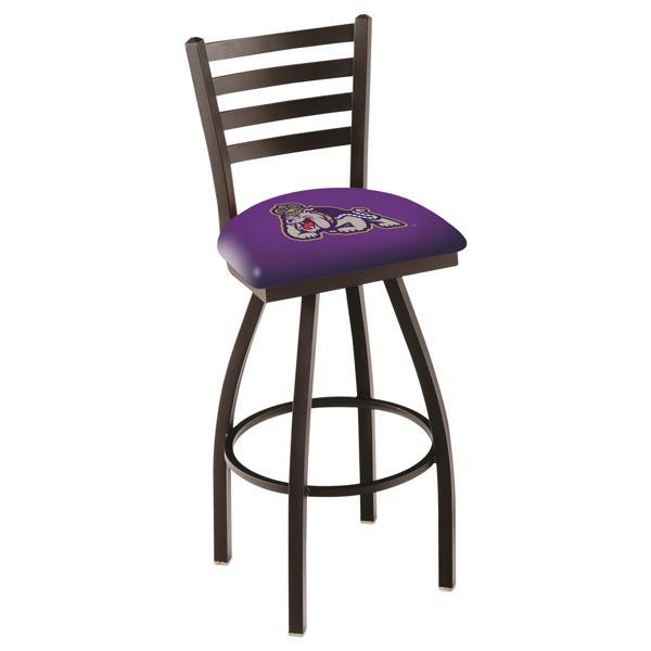 James Madison University Swivel Bar Stool - Black Wrinkle Finish - Commercial Grade Vinyl 