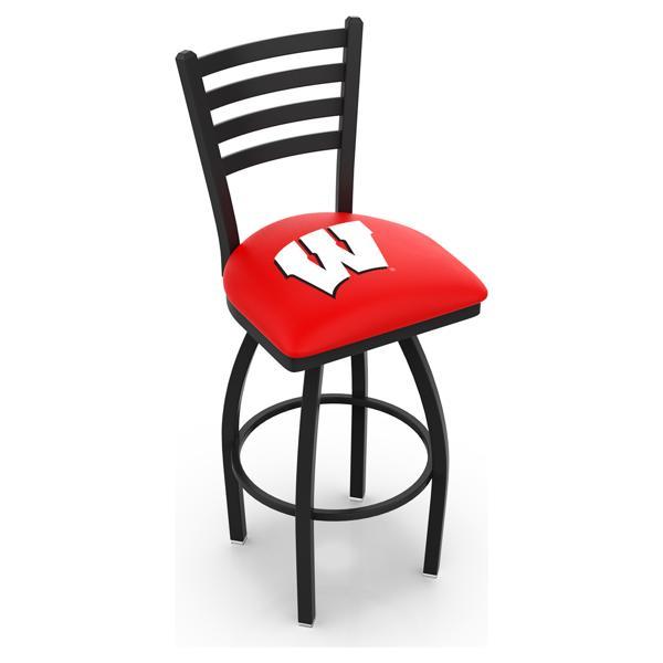 University of Wisconsin Swivel Bar Stool - Black Wrinkle Finish - Commercial Grade Vinyl - Logo 3 