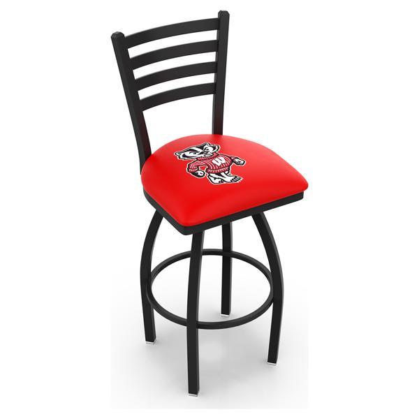 University of Wisconsin Swivel Bar Stool - Black Wrinkle Finish - Commercial Grade Vinyl - Logo 2 
