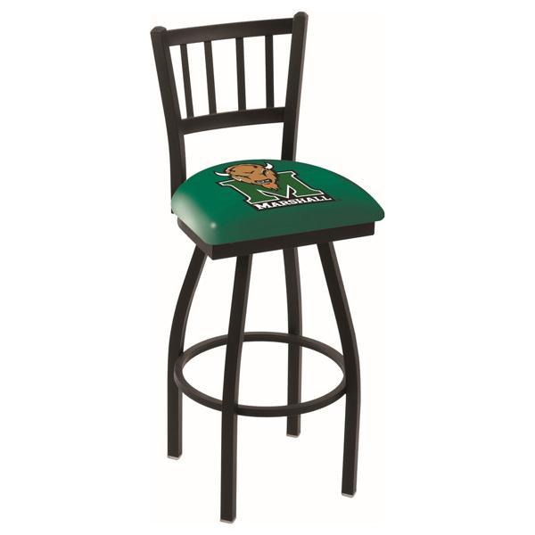 Marshall University Swivel Counter Stool - 25" Seat Height - Jailhouse Back Style - Black Wrinkle Finish - Commercial Grade Vinyl 