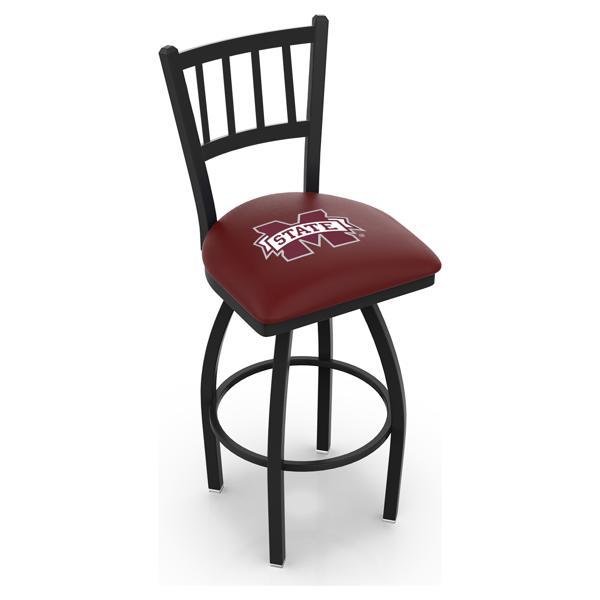Mississippi State University Swivel Counter Stool - 25" Seat Height - Jailhouse Back Style - Black Wrinkle Finish - Commercial Grade Vinyl 
