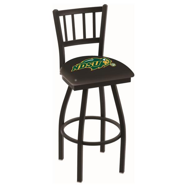 North Dakota State University Swivel Counter Stool - 25" Seat Height - Jailhouse Back Style - Black Wrinkle Finish - Commercial Grade Vinyl - Logo 1 