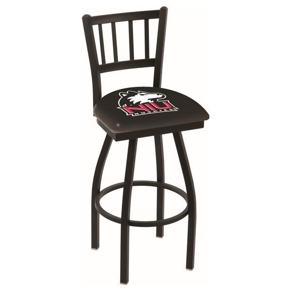 University of Northern Illinois Swivel Counter Stool - 25" Seat Height - Jailhouse Back Style - Black Wrinkle Finish - Commercial Grade Vinyl 