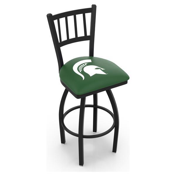 Michigan State University Swivel Counter Stool - 25" Seat Height - Jailhouse Back Style - Black Wrinkle Finish - Commercial Grade Vinyl 