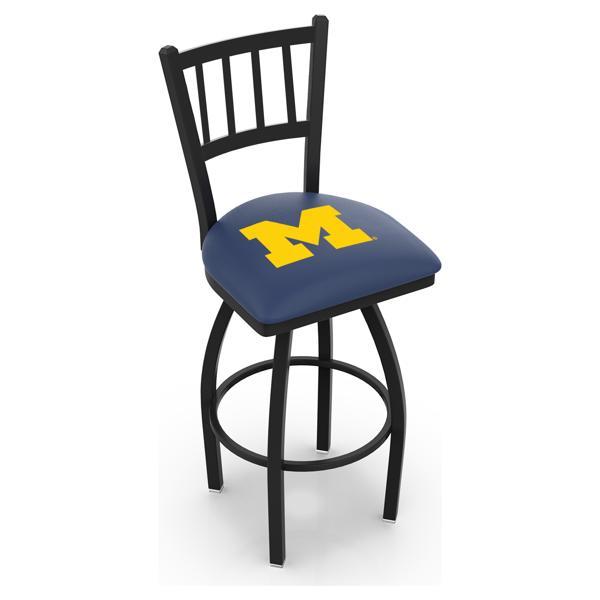 University of Michigan Swivel Counter Stool - 25" Seat Height - Jailhouse Back Style - Black Wrinkle Finish - Commercial Grade Vinyl 