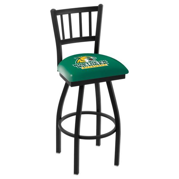 Northern Michigan University Swivel Counter Stool - 25" Seat Height - Jailhouse Back Style - Black Wrinkle Finish - Commercial Grade Vinyl 
