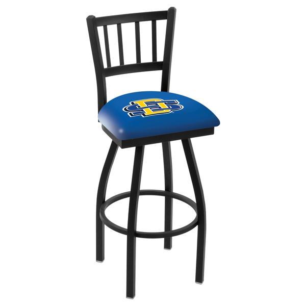 South Dakota State University Swivel Counter Stool - 25" Seat Height - Jailhouse Back Style - Black Wrinkle Finish - Commercial Grade Vinyl 