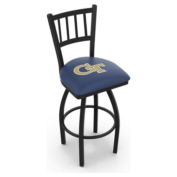 Georgia Tech Swivel Counter Stool - 25" Seat Height - Jailhouse Back Style - Black Wrinkle Finish - Commercial Grade Vinyl 