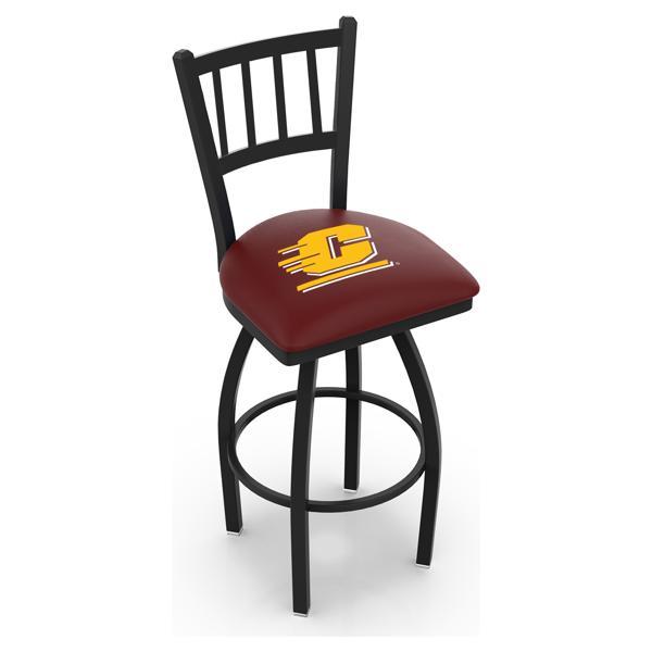 Central Michigan University Swivel Counter Stool - 25" Seat Height - Jailhouse Back Style - Black Wrinkle Finish - Commercial Grade Vinyl 