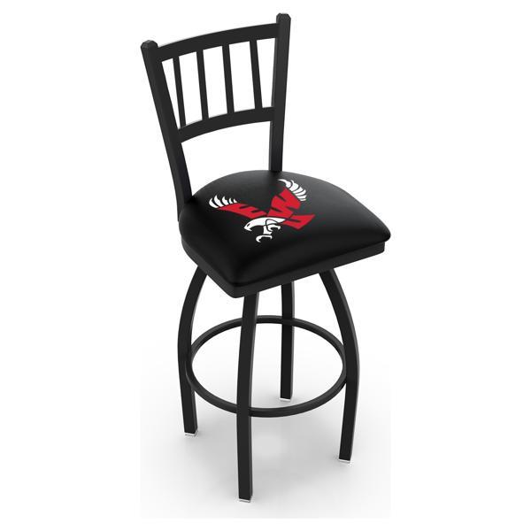 Eastern Washington University Swivel Counter Stool - 25" Seat Height - Jailhouse Back Style - Black Wrinkle Finish - Commercial Grade Vinyl 
