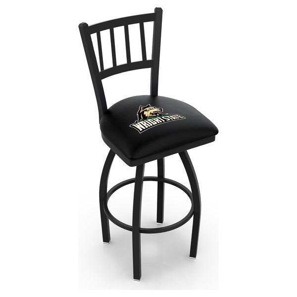 Wright State University Swivel Counter Stool - 25" Seat Height - Jailhouse Back Style - Black Wrinkle Finish - Commercial Grade Vinyl 