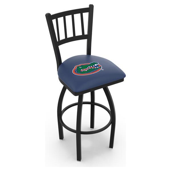 University of Florida Swivel Bar Stool - 30" Seat Height - Jailhouse Back Style - Black Wrinkle Finish - Commercial Grade Vinyl 
