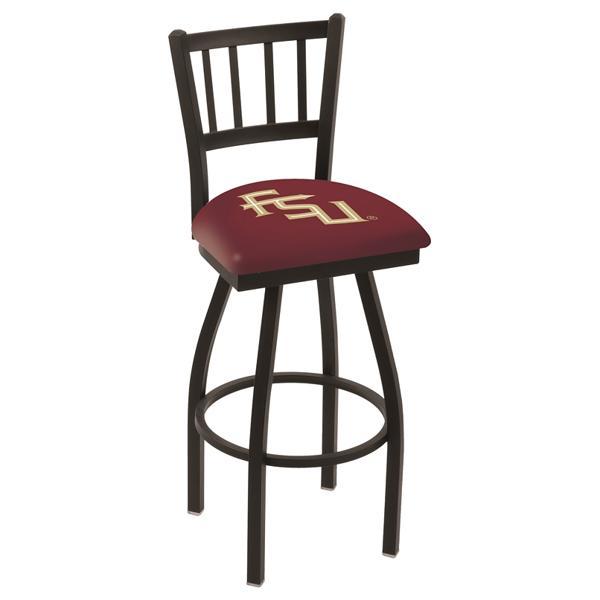 Florida State Swivel Bar Stool - 30" Seat Height - Jailhouse Back Style - Black Wrinkle Finish - Commercial Grade Vinyl - Logo 2 