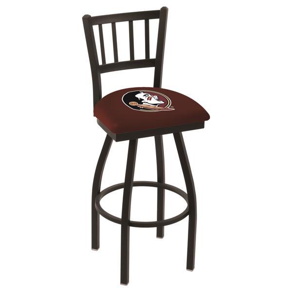 Florida State Swivel Bar Stool - 30" Seat Height - Jailhouse Back Style - Black Wrinkle Finish - Commercial Grade Vinyl - Logo 3 