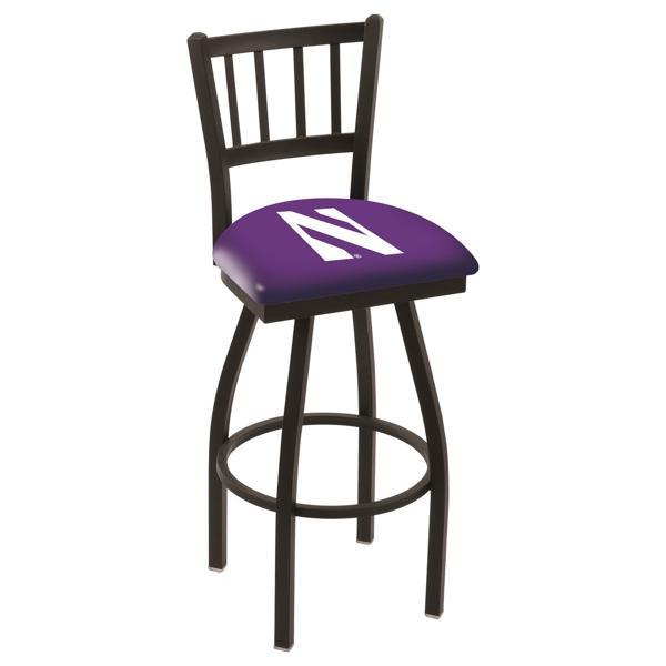 Northwestern University Swivel Bar Stool - Black Wrinkle Finish - Commercial Grade Steel Frame 