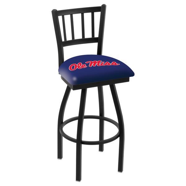 University of Mississippi Swivel Bar Stool - Black Wrinkle Finish - Commercial Grade Steel Frame 