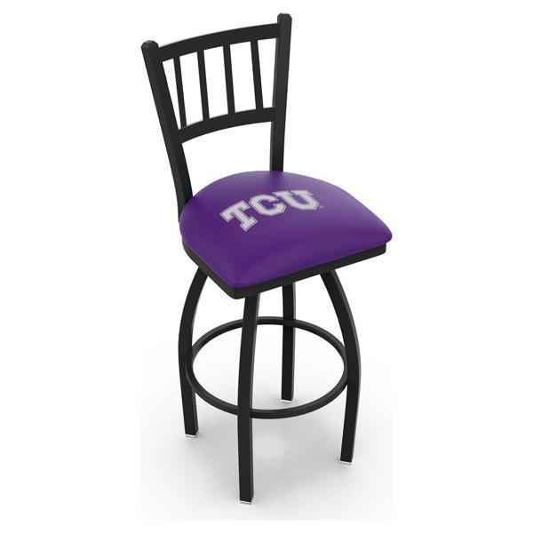 Texas Christian University Swivel Bar Stool - Black Wrinkle Finish - Commercial Grade Steel Frame 
