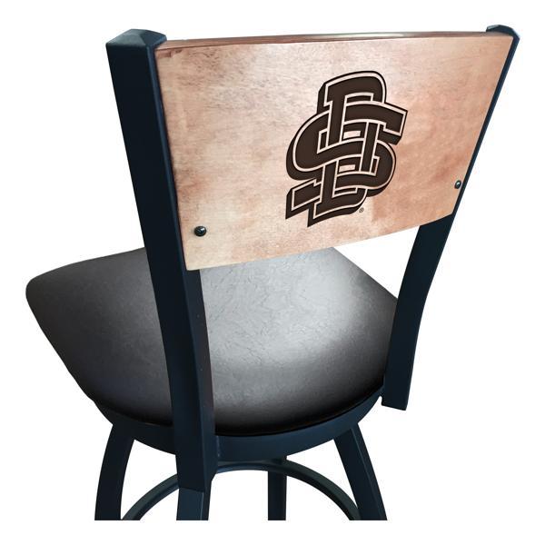 South Dakota State University Swivel Counter Stool - 25" Seat Height - Black Vinyl Seat - Medium Finished Maple Back 
