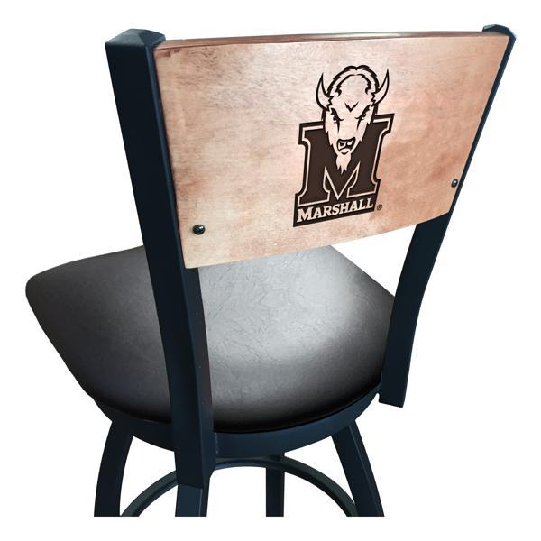 Marshall University Swivel Counter Stool - 25" Seat Height - Black Vinyl Seat - Medium Finished Maple Back 