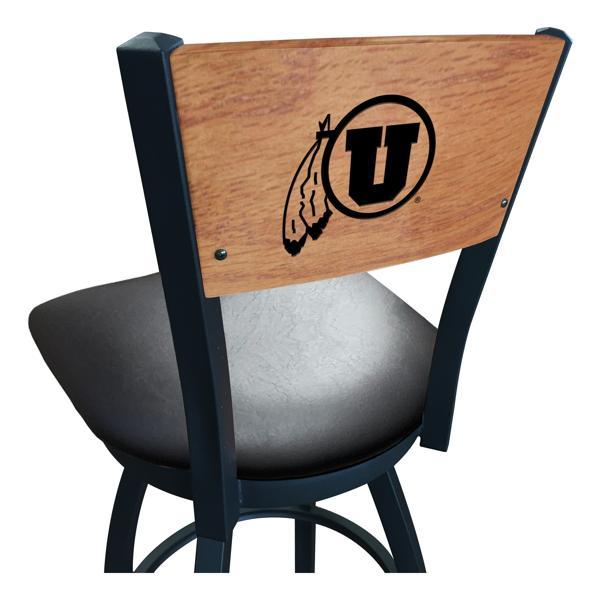 University of Utah Swivel Counter Stool - 25" Seat Height - Black Vinyl Seat - Medium Finished Maple Back 