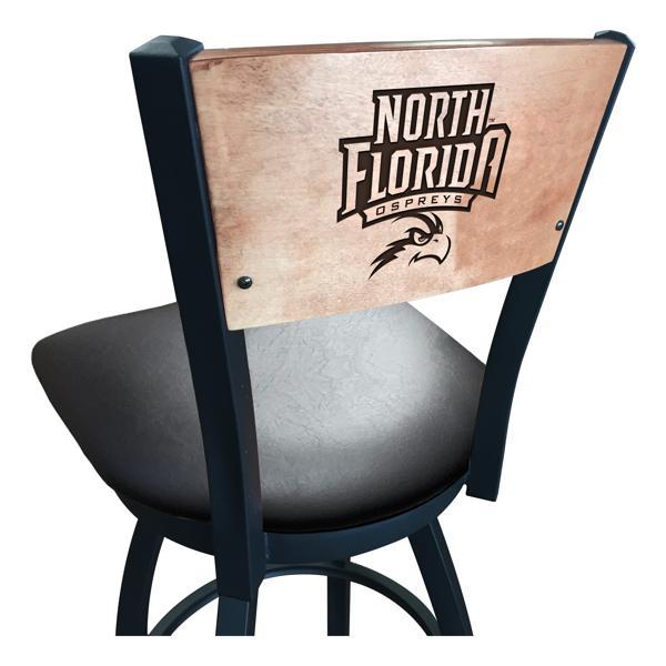 University of North Florida Swivel Counter Stool - 25" Seat Height - Black Vinyl Seat - Medium Finished Maple Back 