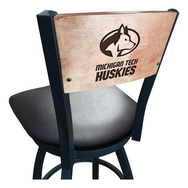 Michigan Tech University Swivel Counter Stool - 25" Seat Height - Black Vinyl Seat - Medium Finished Maple Back 