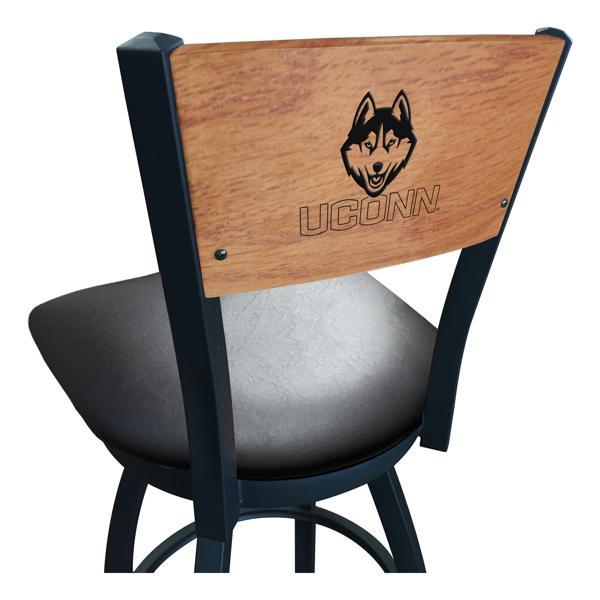 University of Connecticut Swivel Counter Stool - 25" Seat Height - Black Vinyl Seat - Medium Finished Maple Back 