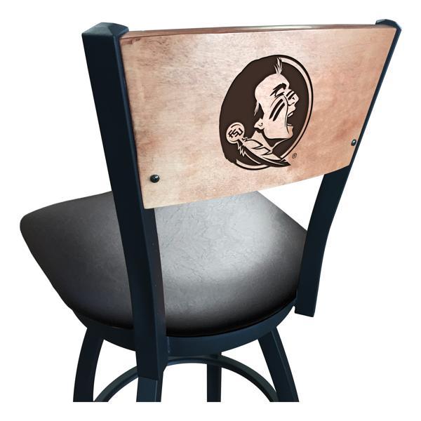 Florida State Swivel Counter Stool - 25" Seat Height - Black Vinyl Seat - Medium Finished Maple Back - Logo 3 