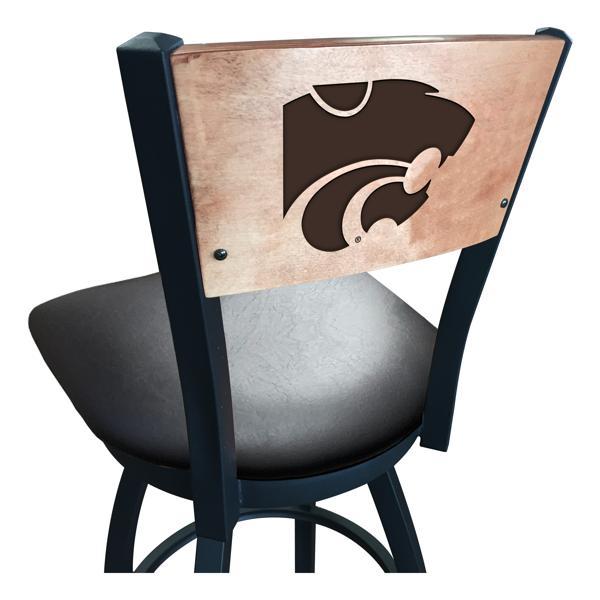 Kansas State University Swivel Counter Stool - 25" Seat Height - Black Vinyl Seat - Medium Finished Maple Back 
