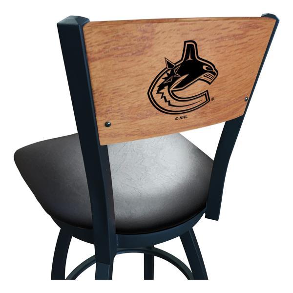 Vancouver Canucks Swivel Counter Stool - 25" Seat Height - Black Vinyl Seat - Medium Finished Maple Back 