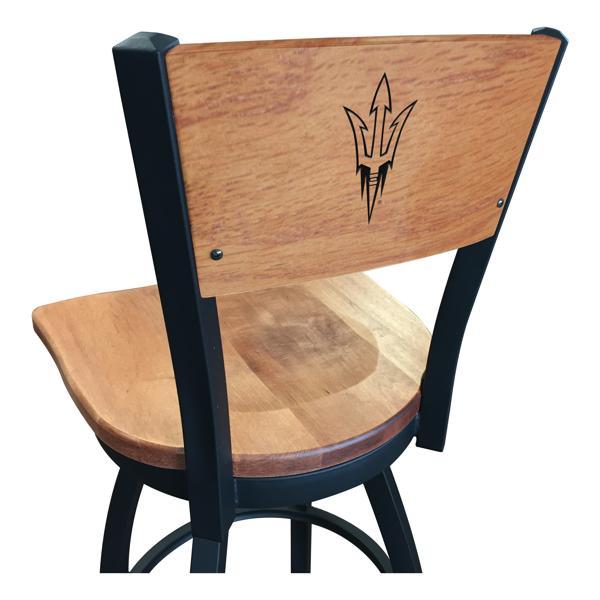 Arizona State University Laser Engraved Swivel Counter Stool - 25" Seat Height - Black Wrinkle Finish - Wood Seat - Logo 3 