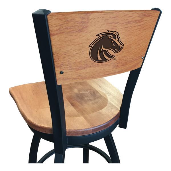 Boise State University Laser Engraved Swivel Counter Stool - 25" Seat Height - Black Wrinkle Finish - Wood Seat 