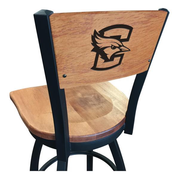 Creighton University Laser Engraved Swivel Counter Stool - 25" Seat Height - Black Wrinkle Finish - Wood Seat 