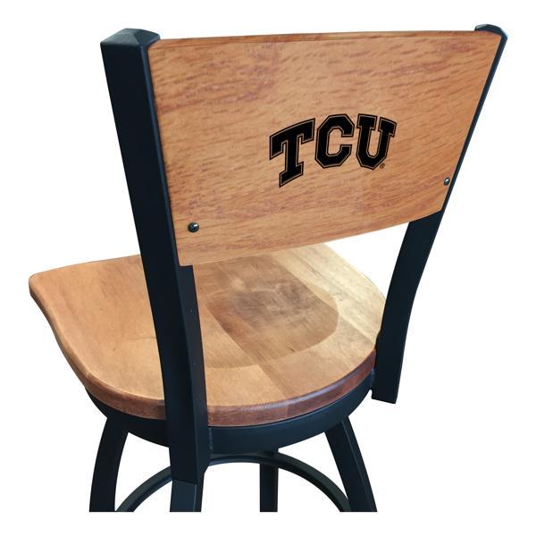 Texas Christian University Laser Engraved Swivel Counter Stool - 25" Seat Height - Black Wrinkle Finish - Wood Seat 